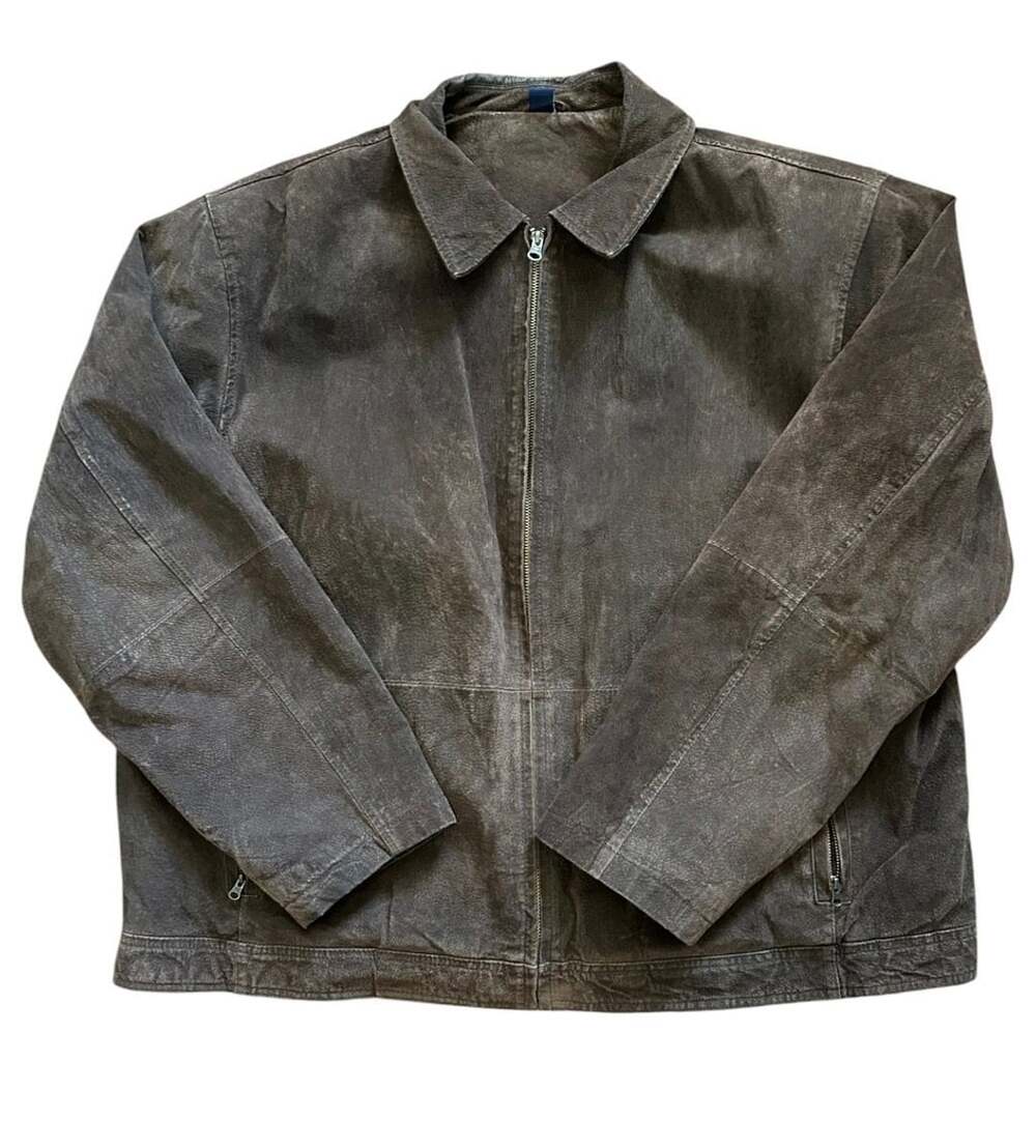 Vintage Y2K Suede Leather Jacket 2X Brown Full Zip